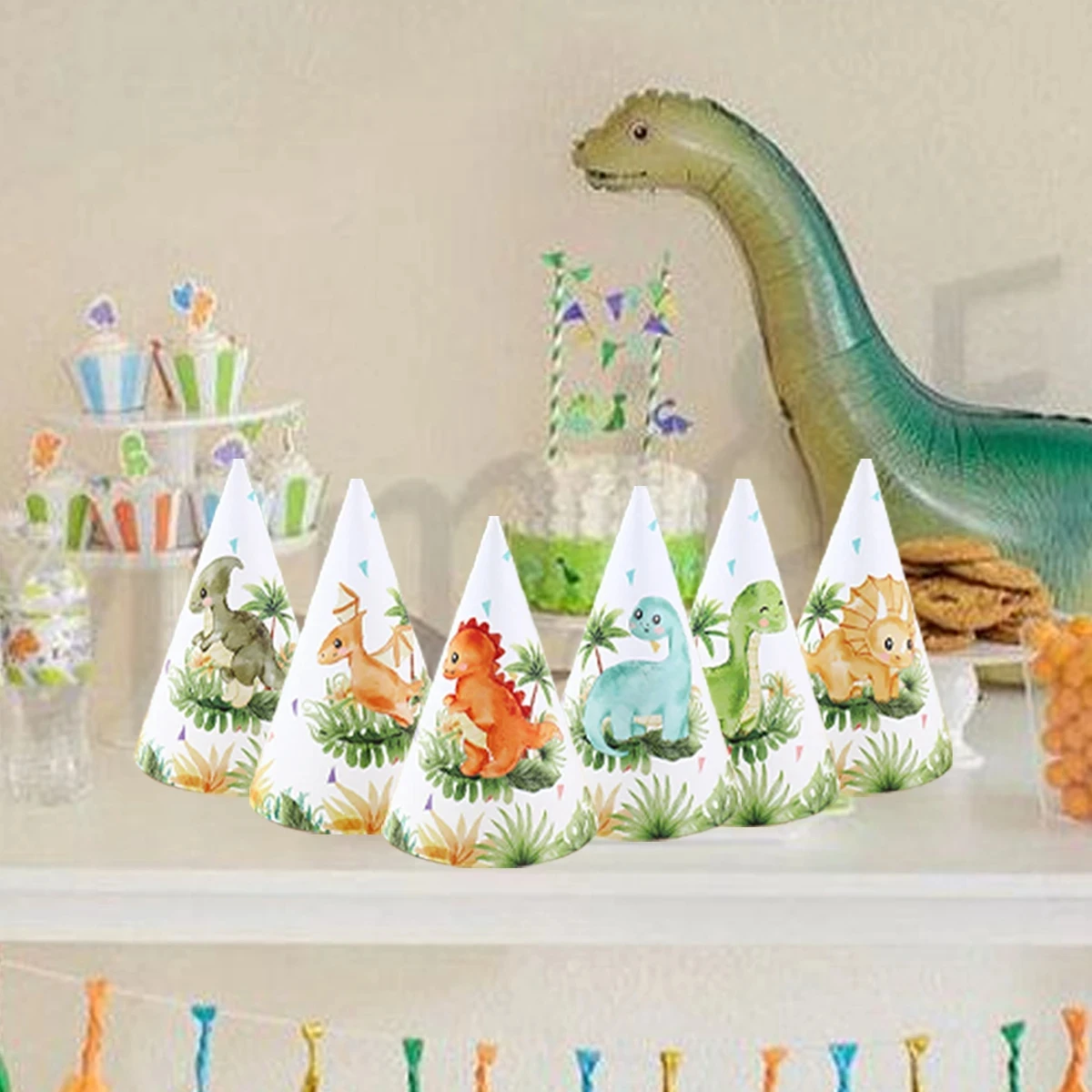 Jungle Dinosaur Theme Party Paper Hat Birthday Party Decorations for Kids Boys Cartoon Animal Party Caps Birthday Supplies