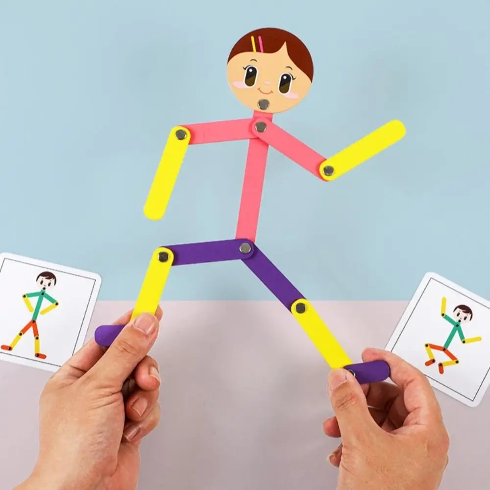 

Adjustable Montessori Matchstick Man Toy Pose Cards Card Matching Fine Motor Training Toy Wooden Paper Kindergarten