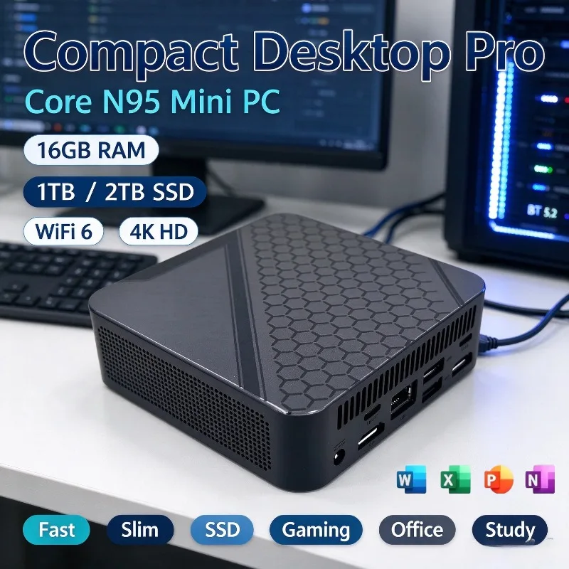 Core N95 Mini PC New High Performance Portable 16GB RAM 1TB 2TB SSD WiFi6 BT5.2 4K HD Mini Gaming Office Study PC Fast Slim SSD.