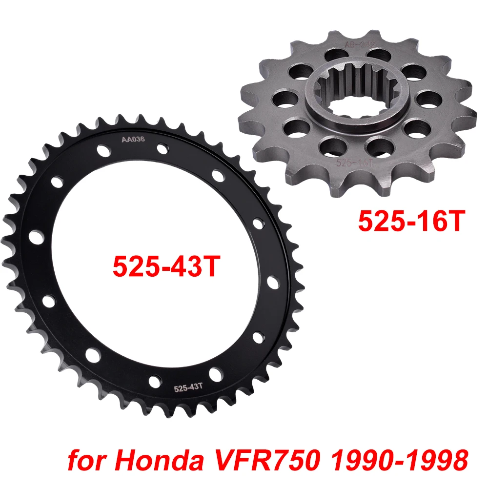 

525 16T 43T Motor Bike Front Rear Sprocket Gear Wheel Cam for Honda VFR750 FInterceptor VFR 750 1990-1998