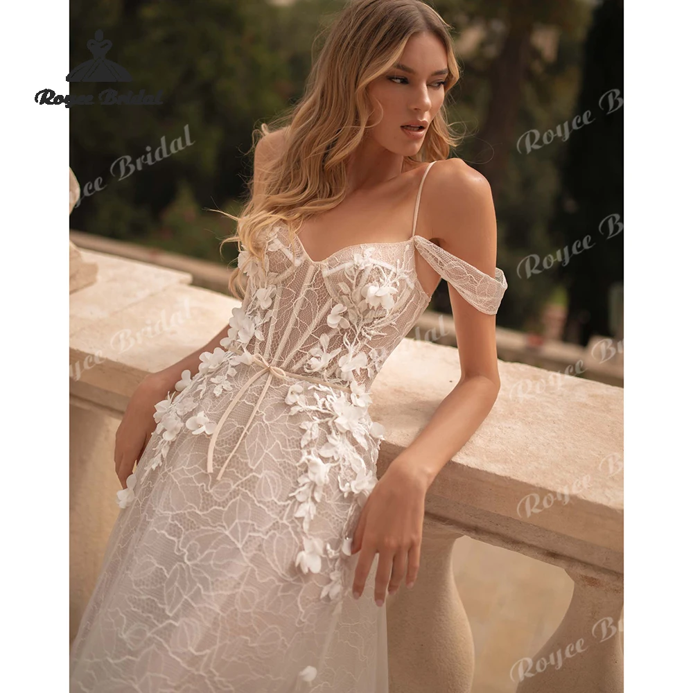 

Sexy 3D Flowers A Line Wedding Dresses 2026 Off Shoulder corset Customized Beach Bridal Gown Custom vestido de novia