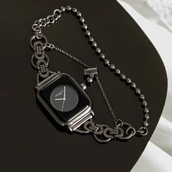 Reloj de cuarzo de lujo para mujer y niña, esfera cuadrada de esquina redonda Simple, accesorios de pulsera de dibujo de acero inoxidable, blanco