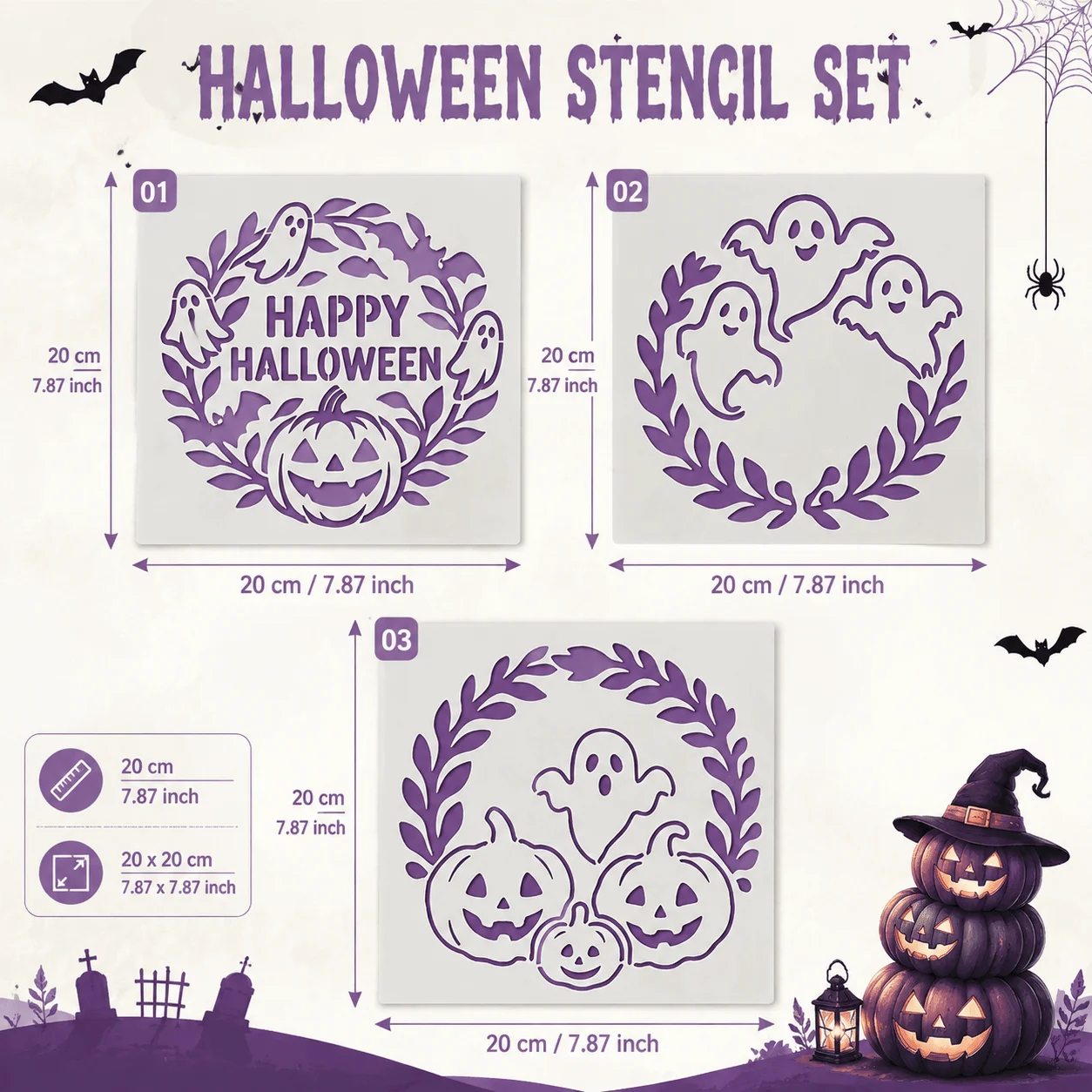 Halloween Ghost Pumpkin Cake Decor Stencil, Food‑Safe PET Baking Template for Cookies Dessert DIY Decor