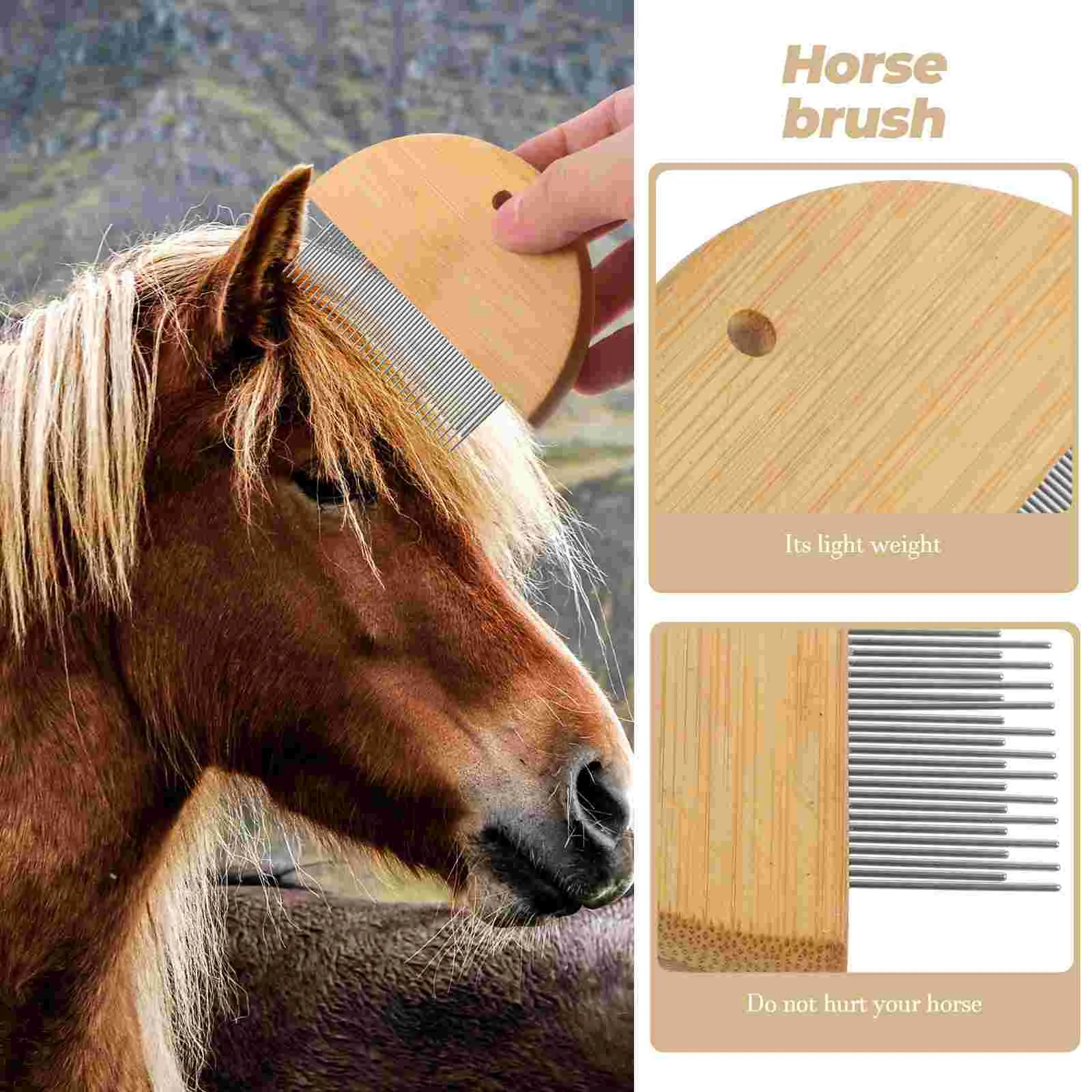 Wooden Horse Brush Deshedding Tool Livestock Hair Trowel Hairbrush Grooming Scraper For Tools Metal