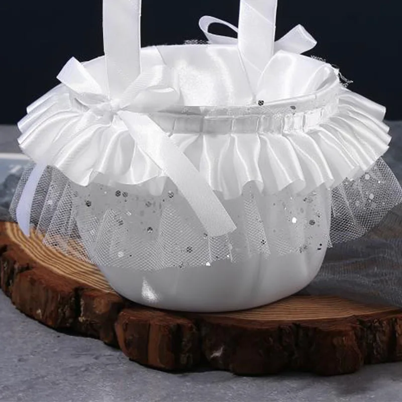 Западная Свадебная корзина для цветов, блестящая кружевная детская корзина для цветов невесты, свадебные принадлежности