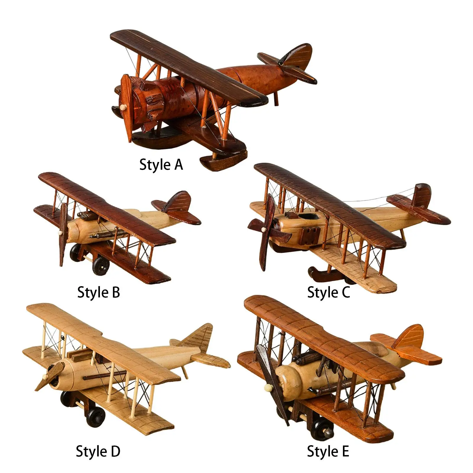 Vintage Airplane Decor Collectible Plane, Small Wooden Biplane Ornament, Handcraft Aircraft Model for Parties, Living, Hotels