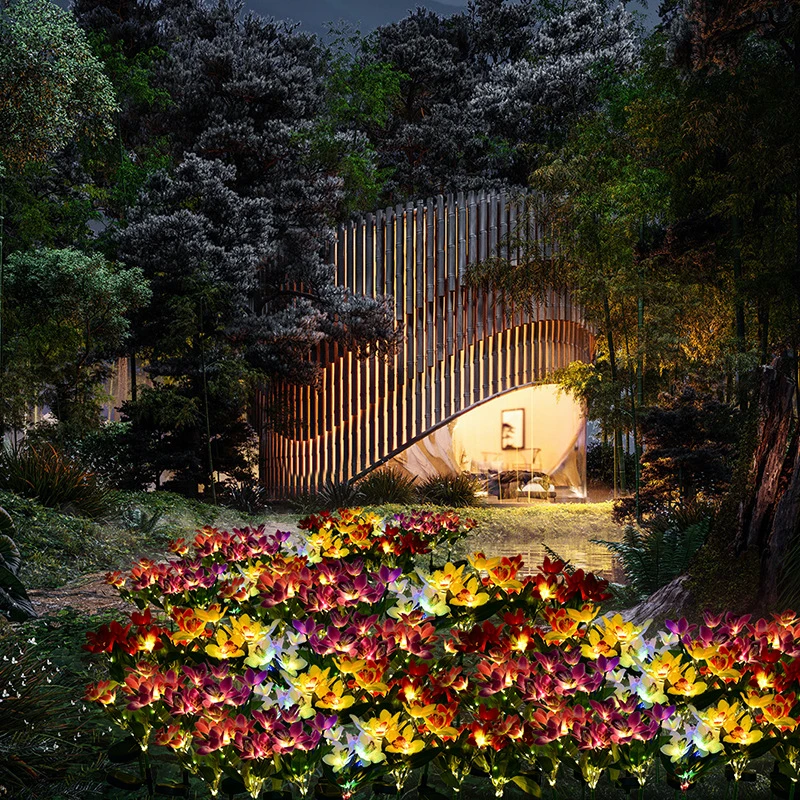 1pc LED Solar Ground Lights,Artificial Flower Lawn Lights, 7-head Solar Orchid Lights For Patio Yard Garden Christmas Decoration image 6