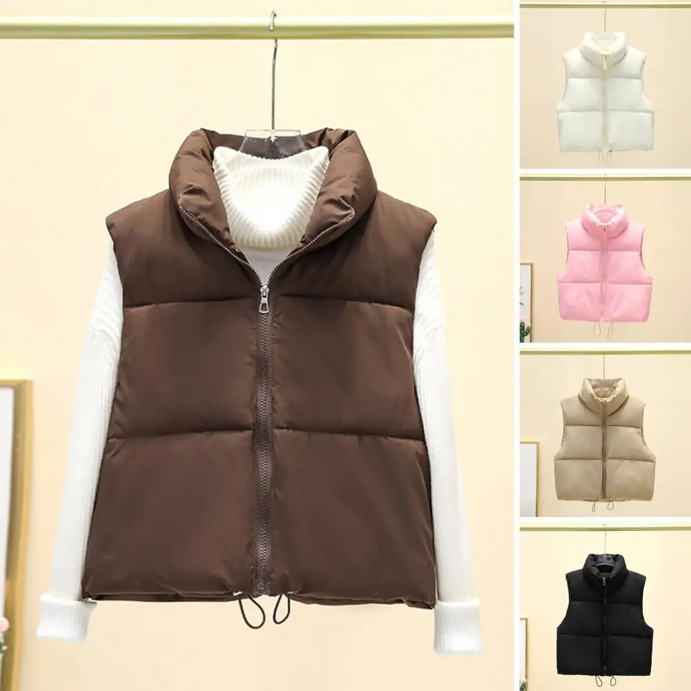 Women Vest Women's Winter Vest Coat with Thickened Padding Zipper Closure Stand-up Collar Outdoor Down Coat for Windproof Heat