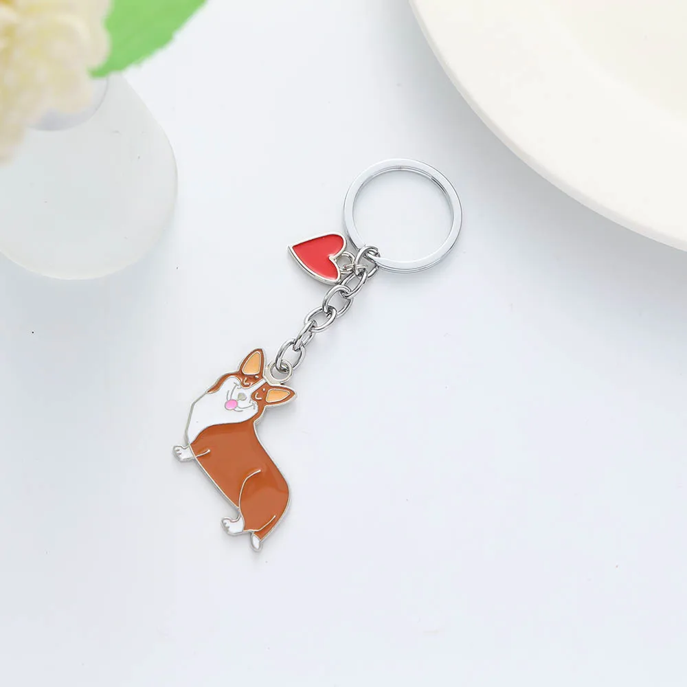 Cute Dachshund Key Chains heart-shaped Charm Accessories Pet Dog Animal Jewelry Women Bag Car Fashion Gift KeyRing Pendant