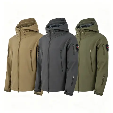 Men's Tactical Soft Shell Jacket Military Windproof Waterproof Hooded Outdoor Jacket Warm Bomber Coat for Hunting Hiking Camping
