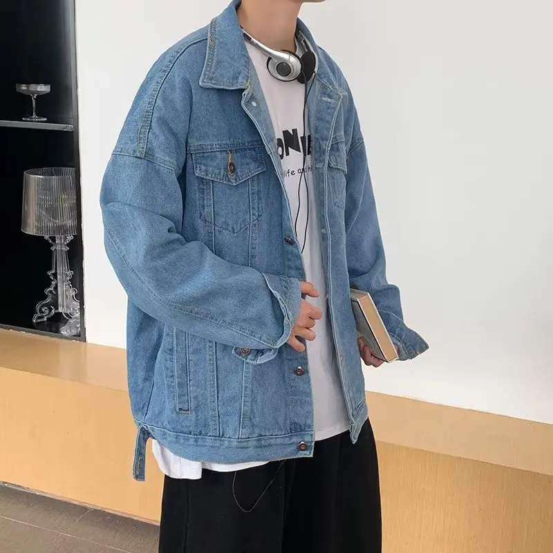 

Loose Fit Trendy Korean Sle Denim Jaet for Men Spring Autumn plus Size Casual Workwear Jaet Youth ular Polyester