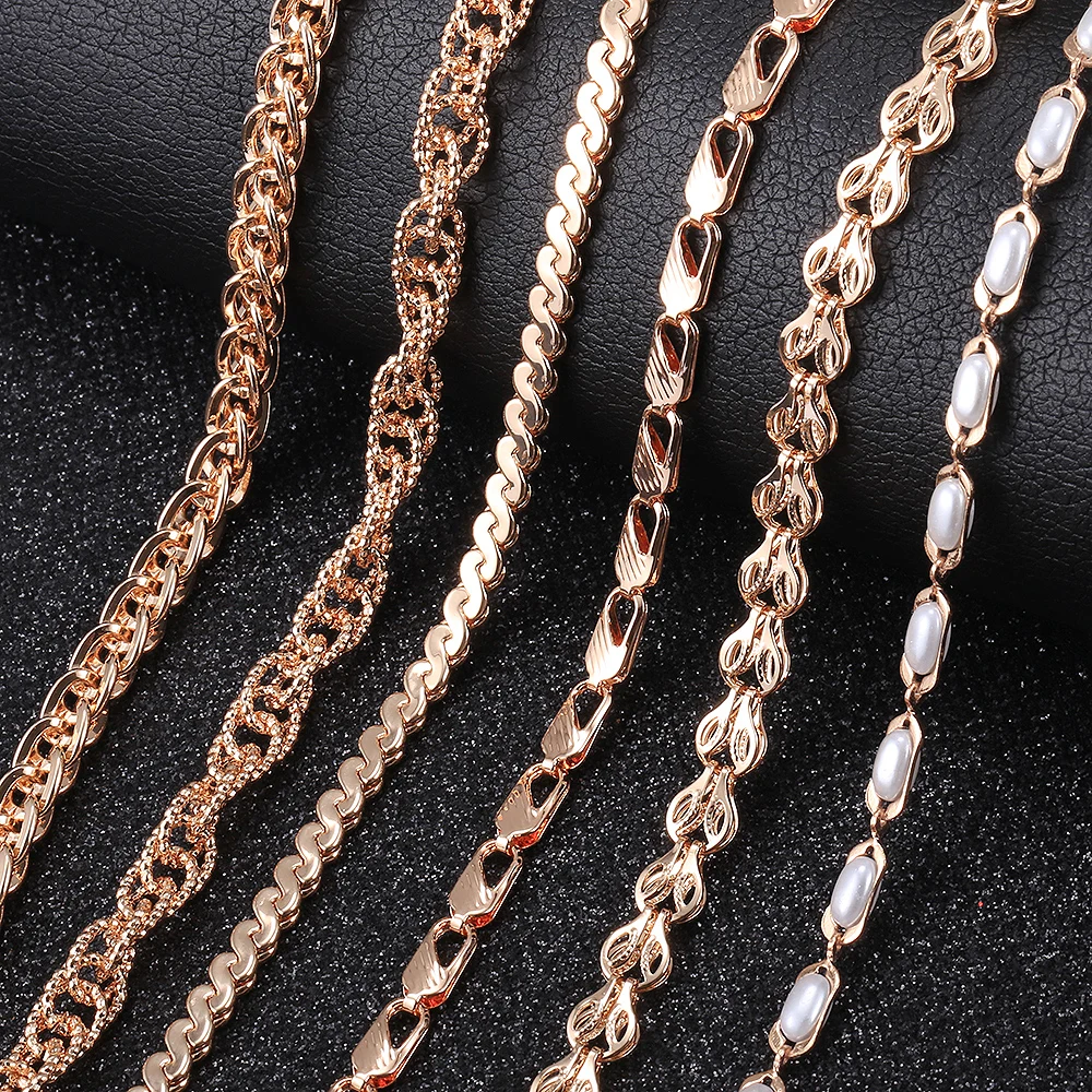 6mm 585 Rose Gold Color Necklace for Women Girls Seashell Herringbone Twisted Link Chain Necklace 14 styles 20inch 24inch HCN52