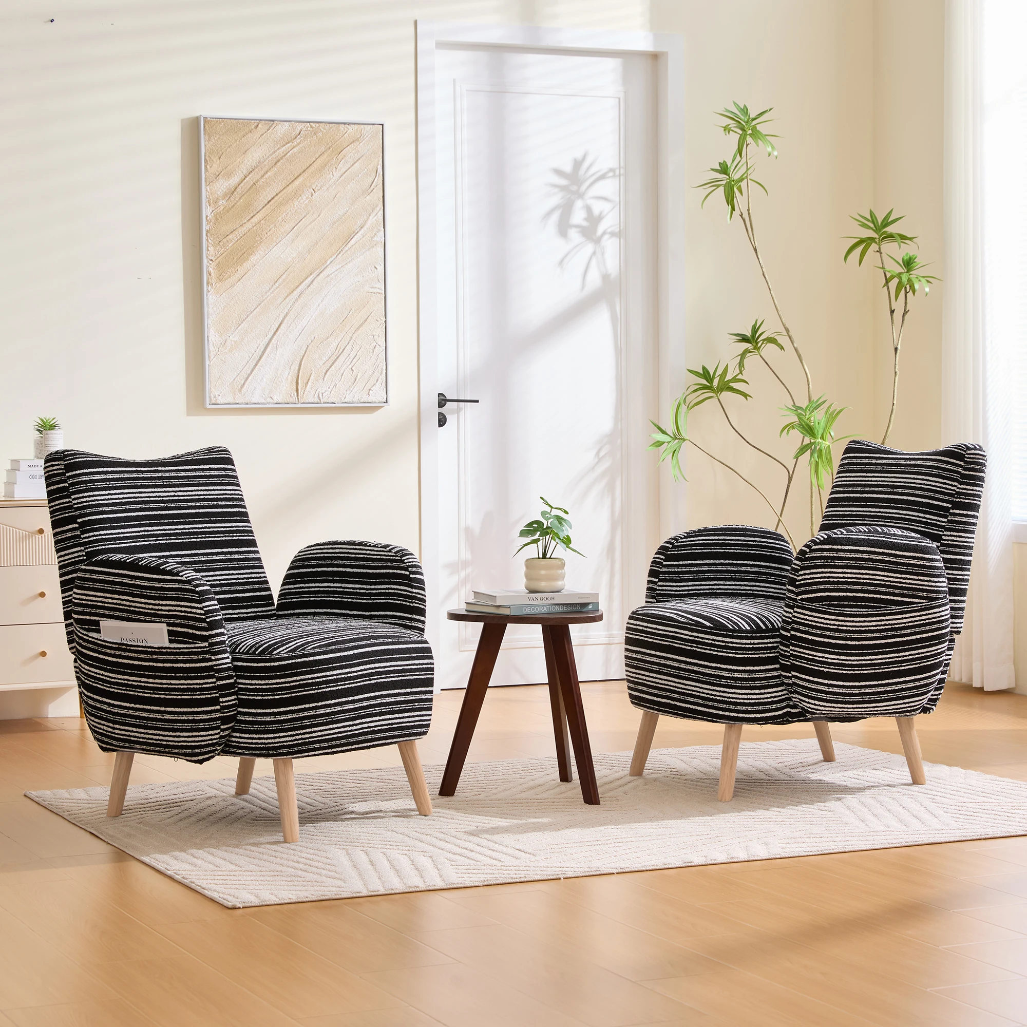 PINGGO Moderner Stoffsessel mit Seitentasche & Massivholzbeinen, Komfortabler Lesesessel für Wohnzimmer Schlafzimmer Büro – Detail 18