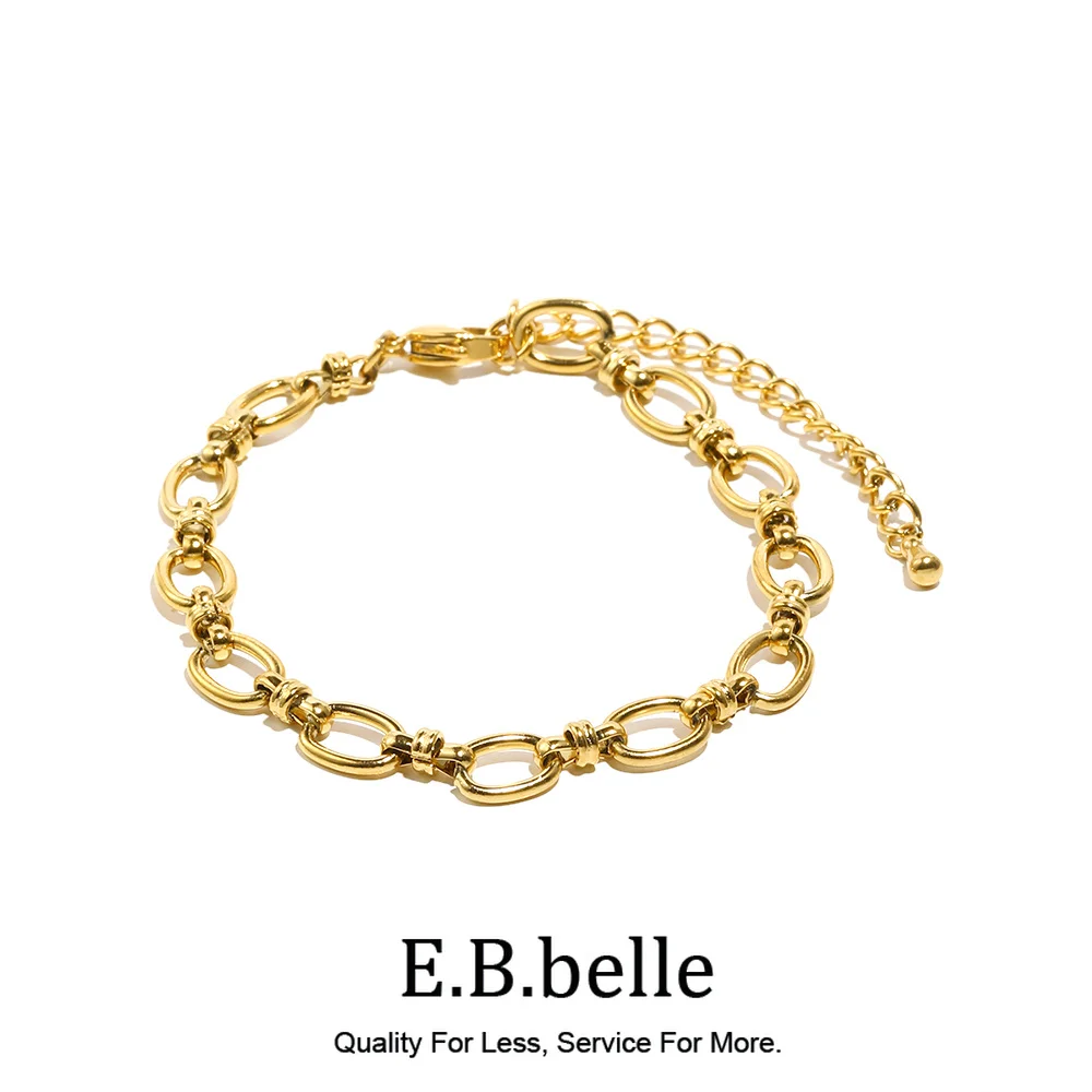 E.B.belle Minimalist Splicing Cross Buckle Bracelet 14K Gold Plated Women's Hand Bracelets 316L Stainless Steel Jewelry