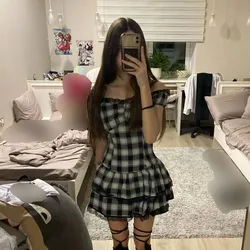 Dresses Y2k Women Clothing Harajuku Aesthetic Casual Slim Polka Dot Sexy Femme Clothes Cute Kawaii Summer Mini Dress Robe Dress