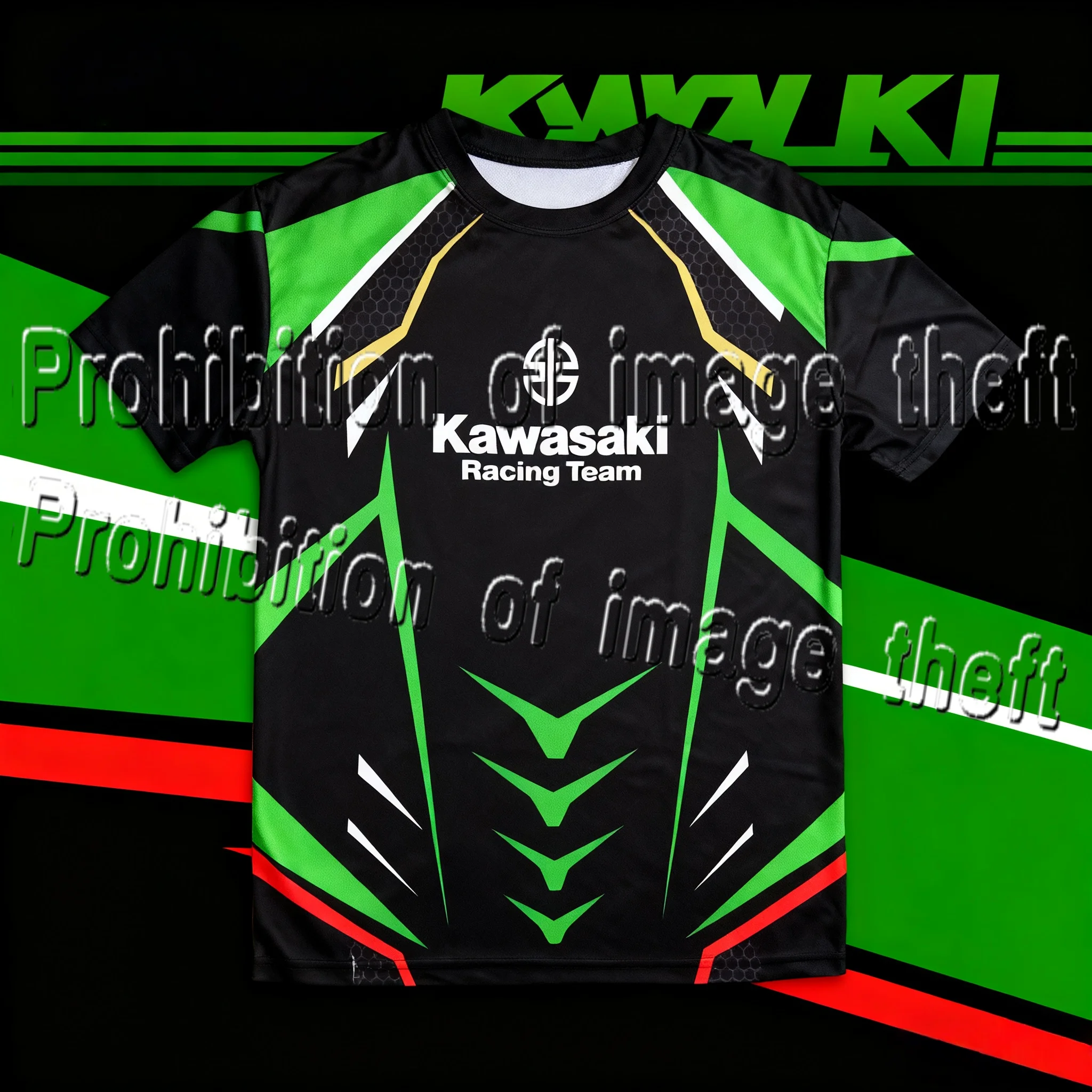 

Kawasaki Motorcycle Themed Short Sleeved 3D Printed Quick Drying Plus Size Motorcycle Top Mountain Adult Short Sleeved Loose Fit