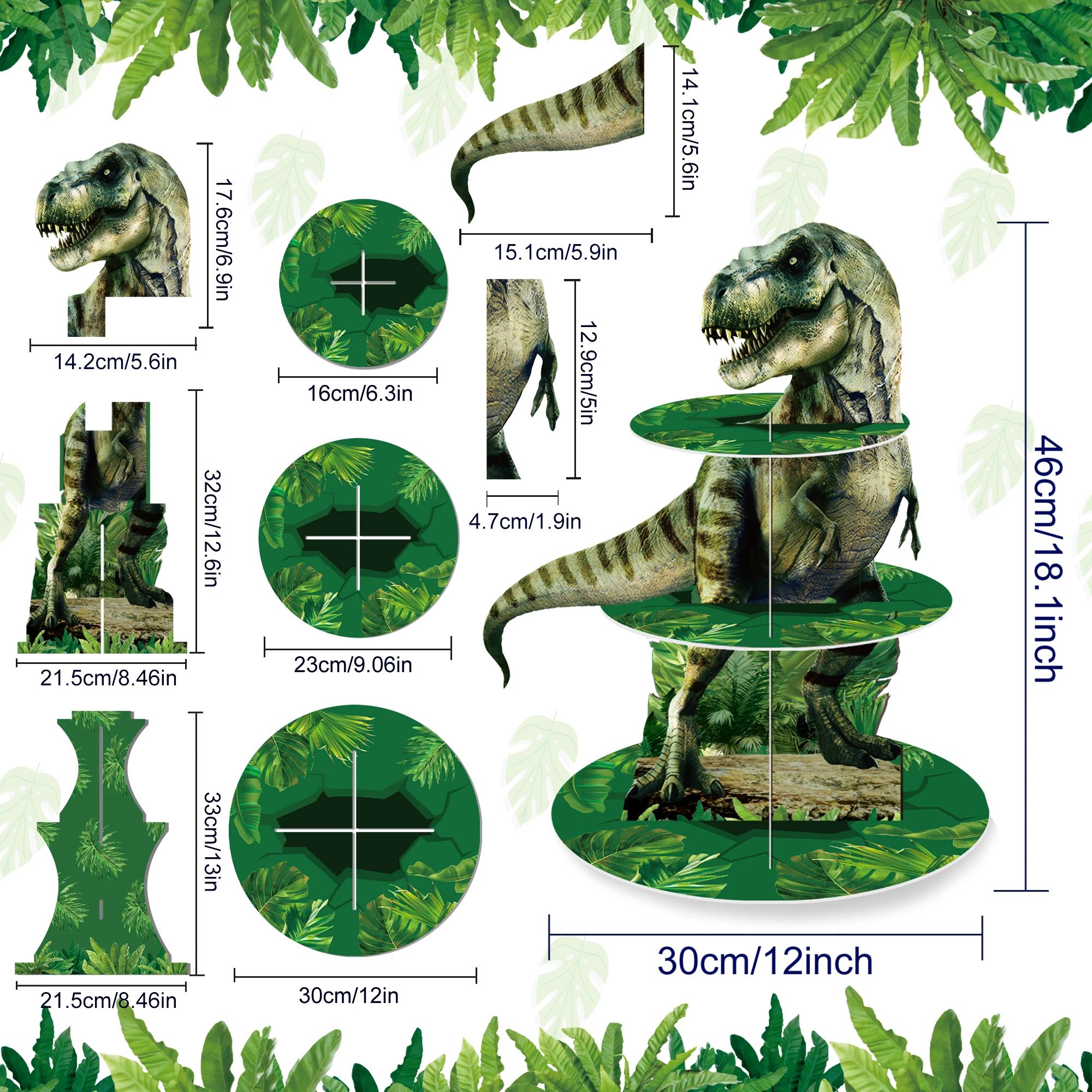 3-layer ديناصور كب كيك حامل ديناصور موضوع برج الحلوى الاطفال الكرتون ديناصور الغابة موضوع حفلة عيد ميلاد ديكور لوازم