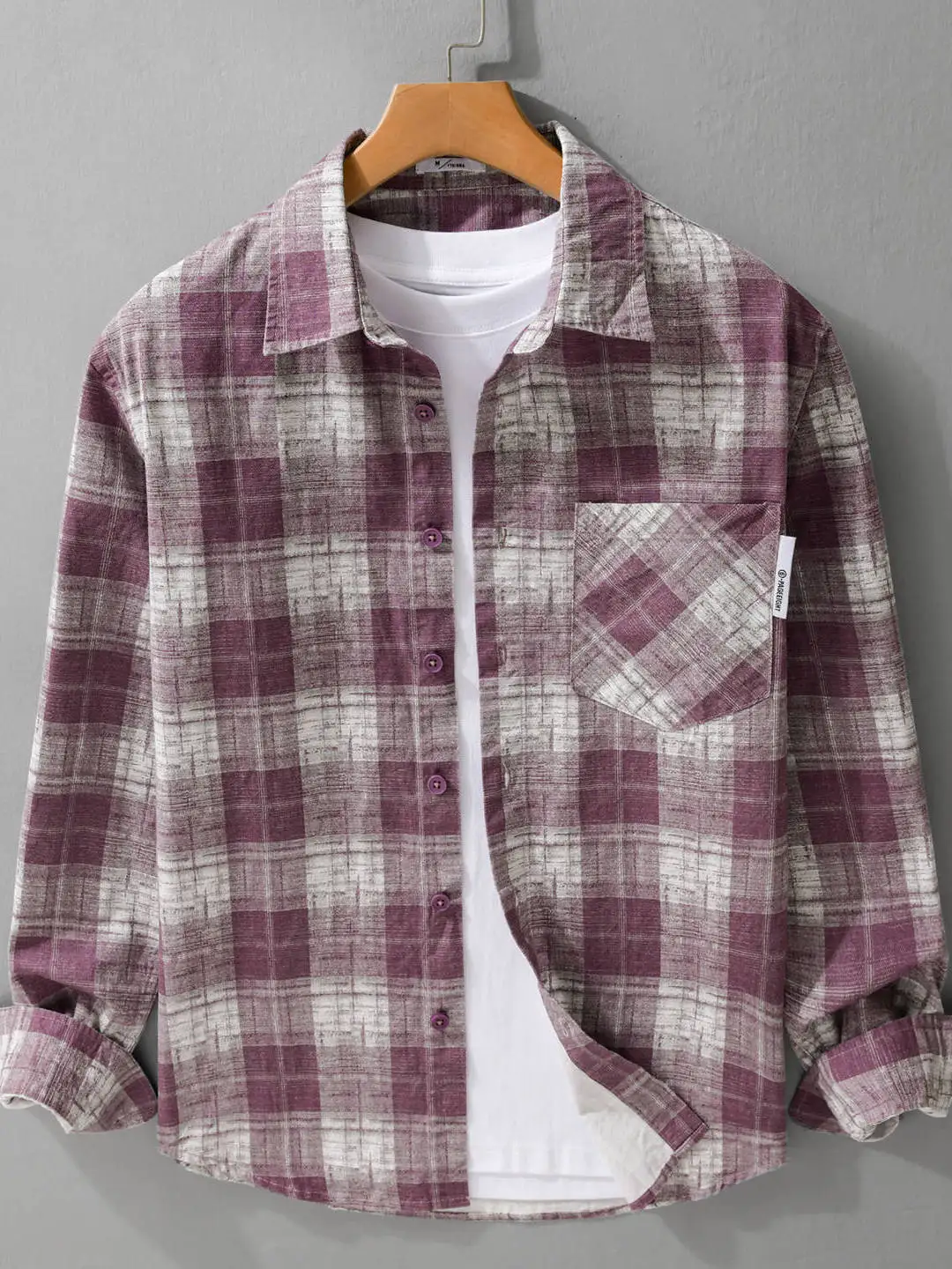 American Retro Plaid Long Sleeve Cotton Shirt Men's Autumn Gradient Pattern Casual Collar Shirt Stylish And Elegant Feeling