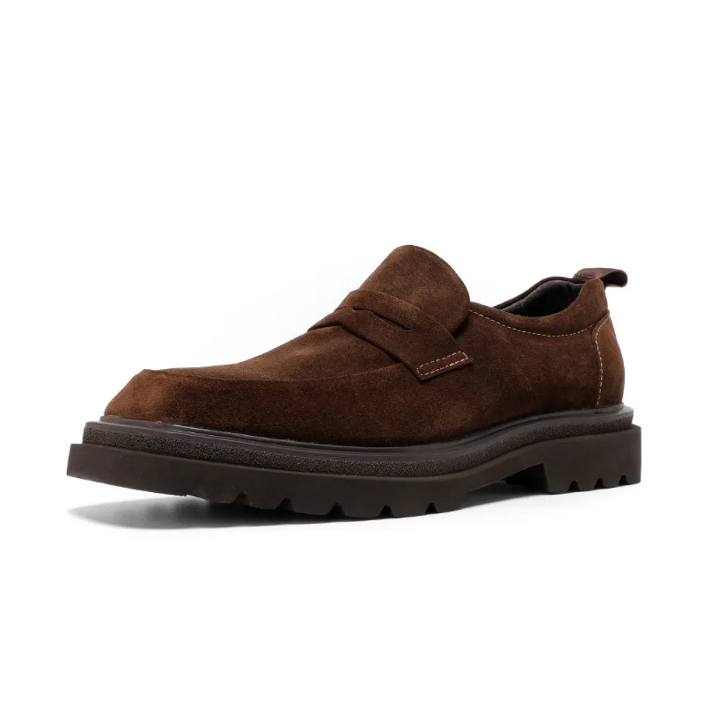 

Genuine Leather Suede Loafers for Men Square Toe Slip on Business Casual Dress Shoes Summer