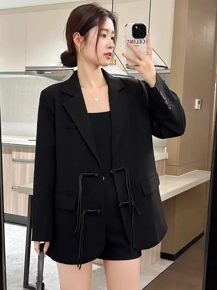 

Пальто оверсайз в новом китайском стиле с пуговицами, свободного кроя, для повседневной носки и работы, в западном стиле, с эффектом индивидуального пошива