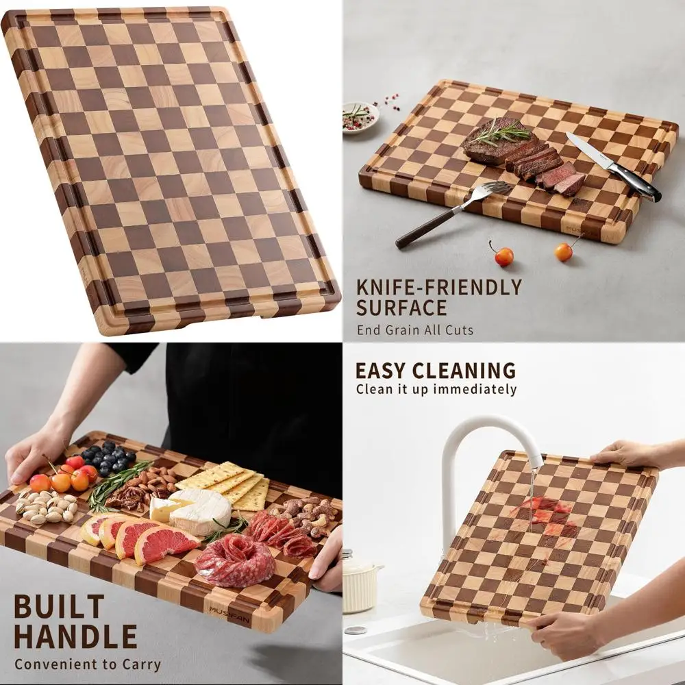 

Large Wooden Chopping Board with Grooves and Handles - Ideal Kitchen Cutting Board for Meat and Vegetables Preparation
