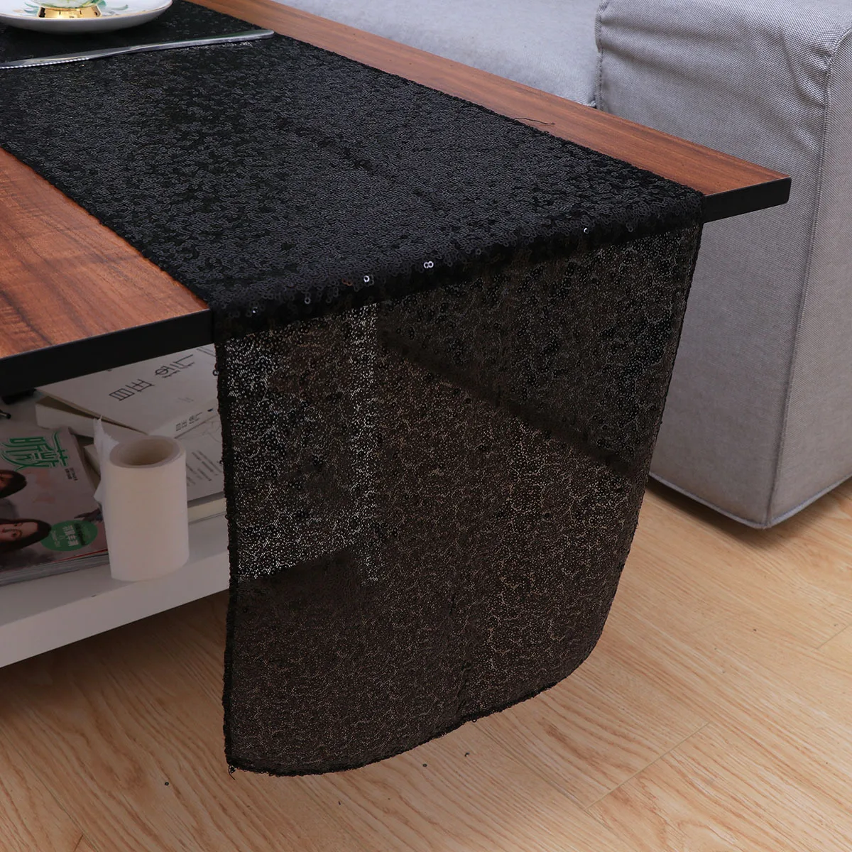 

Black Sequin Table Runner Rectangular Glitter Tablecloth Wedding Christmas Party Banquet Dinner Decoration Table Runner
