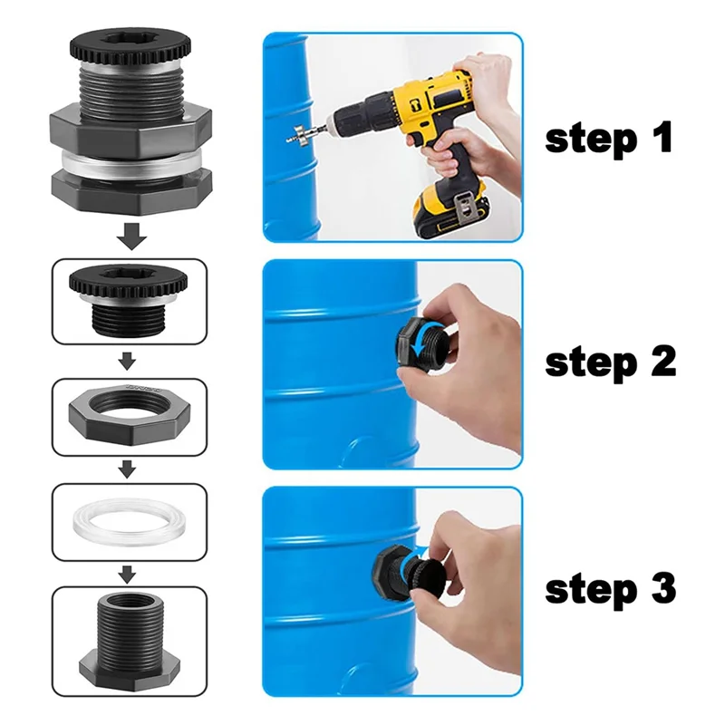 2 PCS Rain Barrel Bulkhead Fitting Kit With Plugs And Hole Saw Tool, 1 Inch PVC Spigot Connector Kit For Rain Barrelsab13
