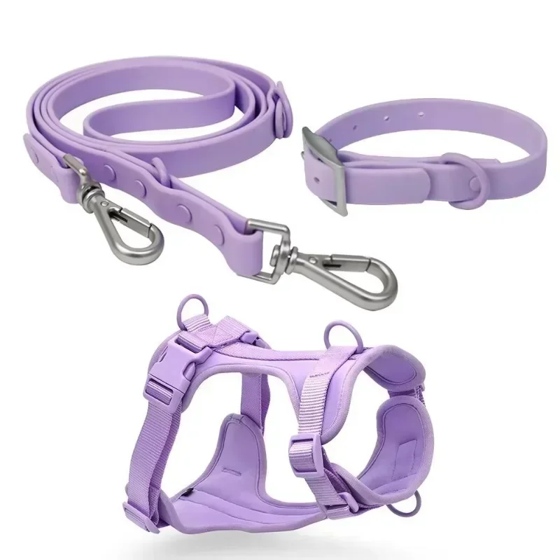 

Fashion Solid Color XS-L Waterproof Pvc Pet Accessories Adjustable Puppy Collar Leash Dog Cat Harness Set