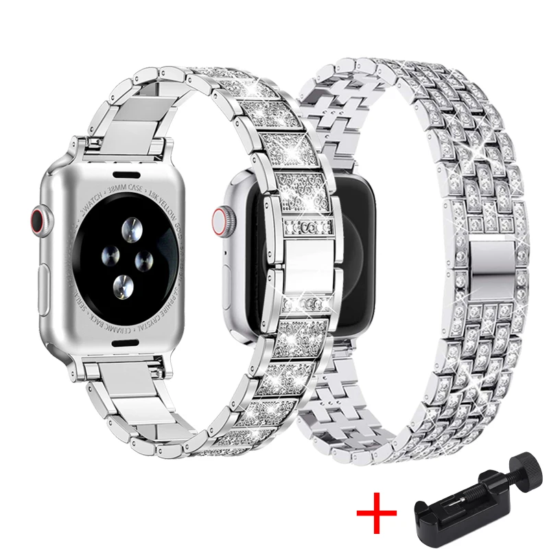 

2pcs Diamond Strap for Apple watch band 45mm 41mm 44mm 42mm 40mm 38mm slim stainless steel bracelet iwatch series 7 6 54SE band