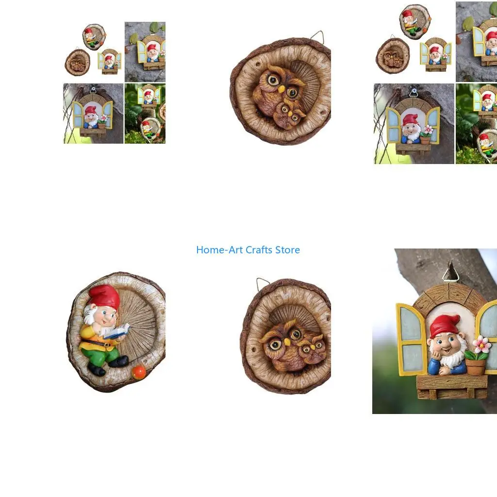Y3NA Delicate Owl Reading Gnomes Tree Faces Decoration For Outdoor Yard Garden Resin Crafts And Flower Pots Landscape