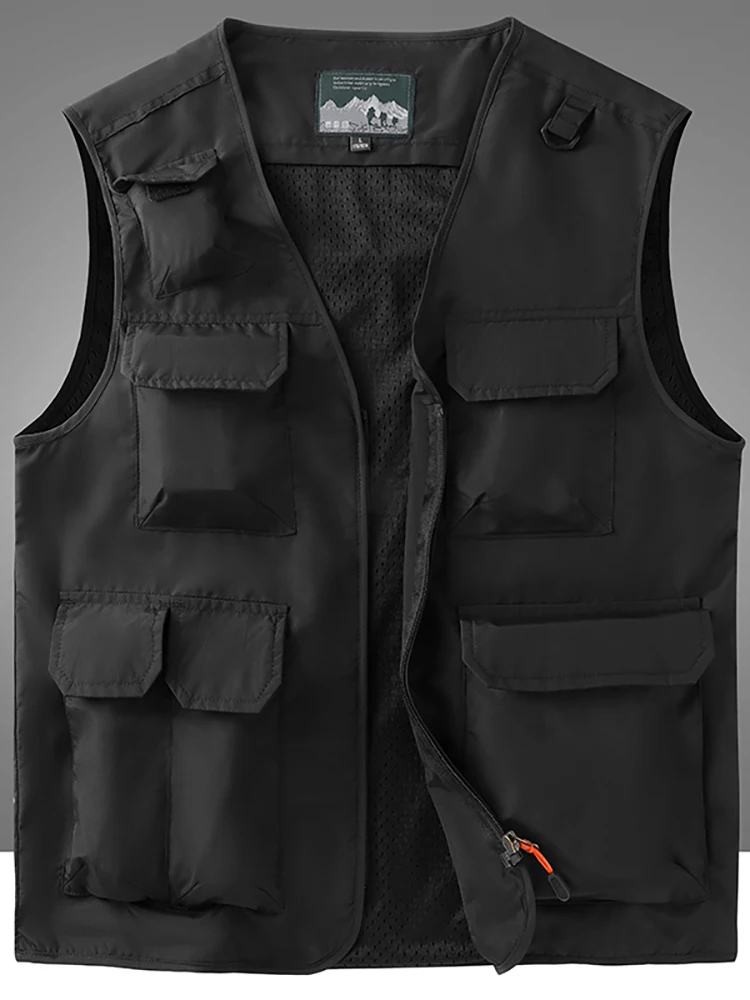 New Men's Thin Section Sleeveless Vest Fashion Rest Trend Multi-Pocket Simple Solid Color Military Style Outdoor Sports 6xl