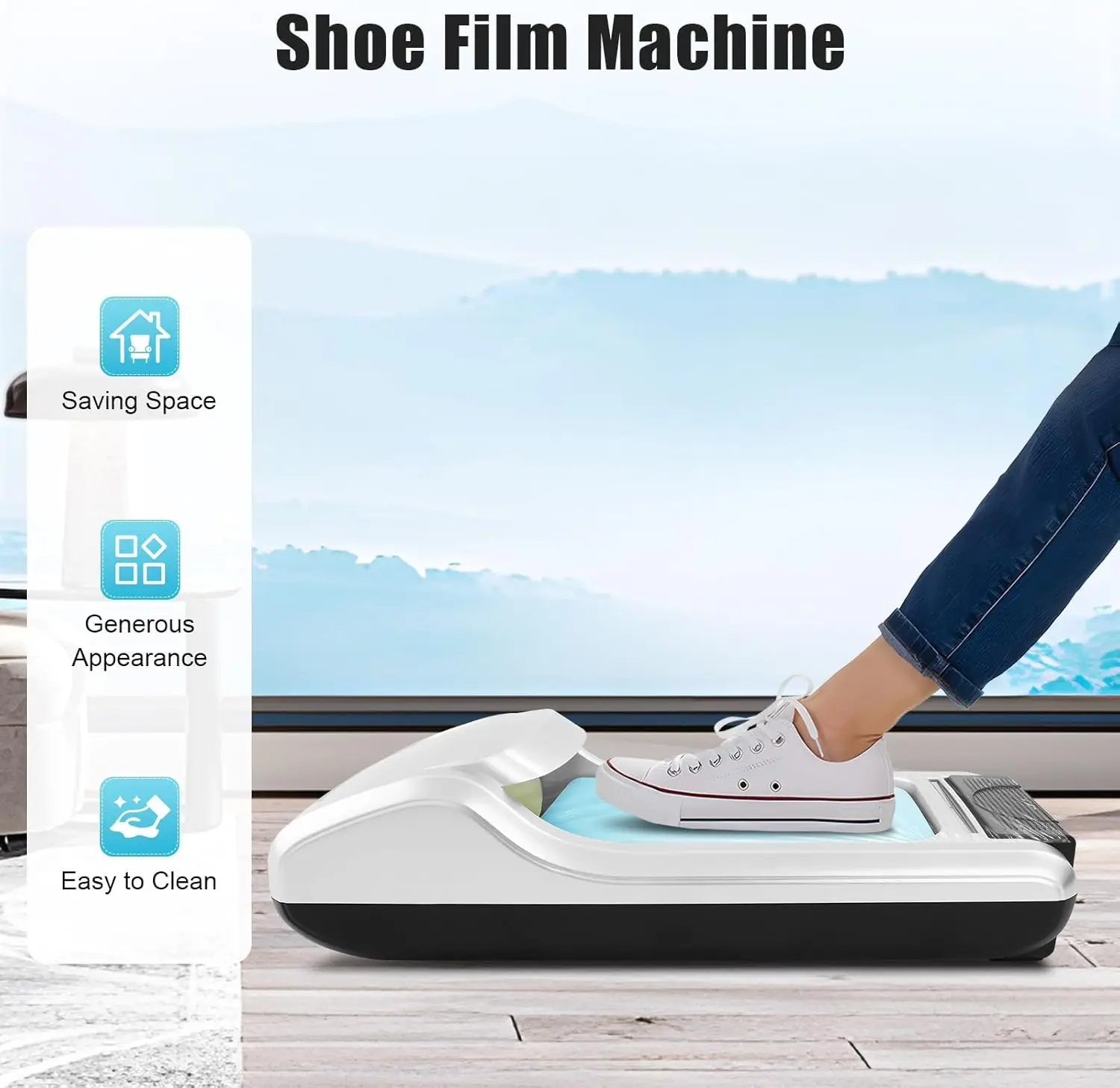 

Automatic Shoe Film Machine Foot-Operated Shoe Cover Dispenser with 3 Rolls of Film ABS Non-Slip for Home Office Hotel Hospital