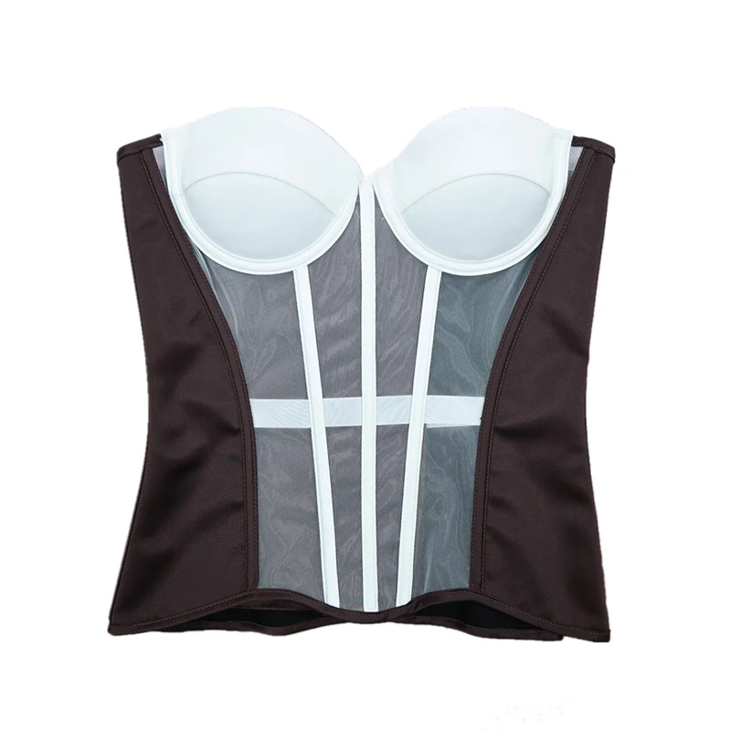 

Женские повседневные готические корсетные топы без бретелек с бюстгальтером, дышащие сетчатые лифы на шнуровке, обтягивающие топы с контролем живота