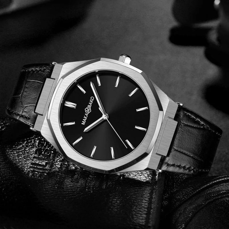 Reloj octogonal para hombre, cronógrafo con movimiento japonés Simple, tendencia informal, resistente al agua, correa de cuero de primera capa