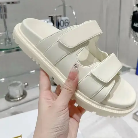 2025 Handmade Knitted Thick Bottom Slippers Women's sandal Casual Fashionable Outerwear Rubber Outsole Summer cowhide Slippers