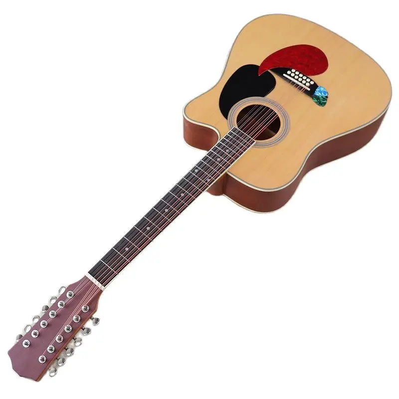 High Gloss 12 String Acoustic Guitar 41 Inch Western Guitar Spruce Wood Top Folk Guitar Black and Natural Color