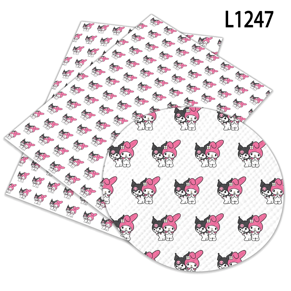 Kuromi Sanrio Melody Cross Pattern Printed Synthetic Leather for Earrings Bags DIY Decoration 30*22cm