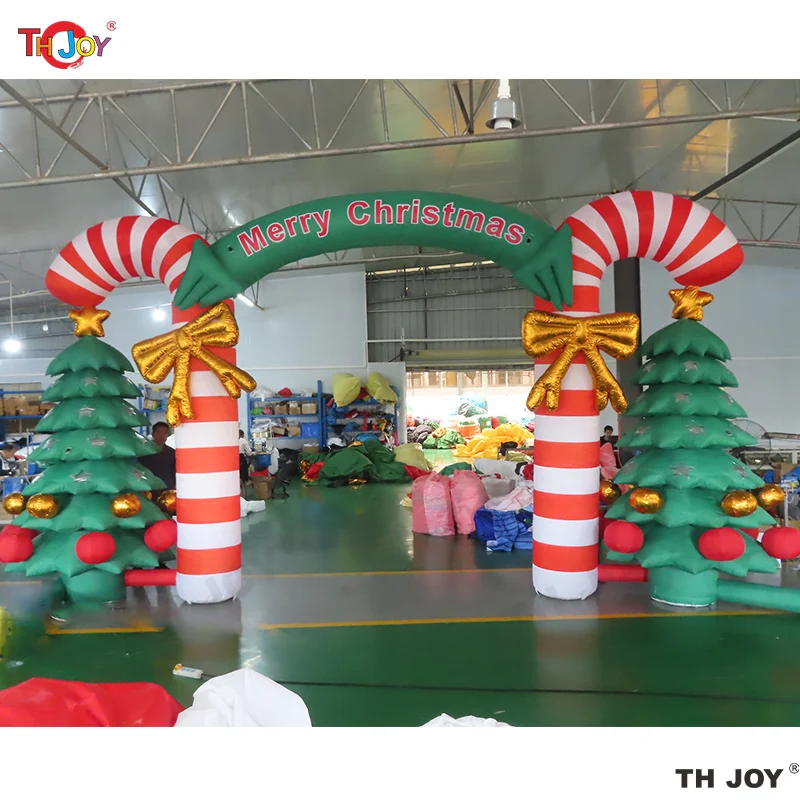 8m Wide Merry Christmas Decoration inflatable Christmas Arch with trees on side