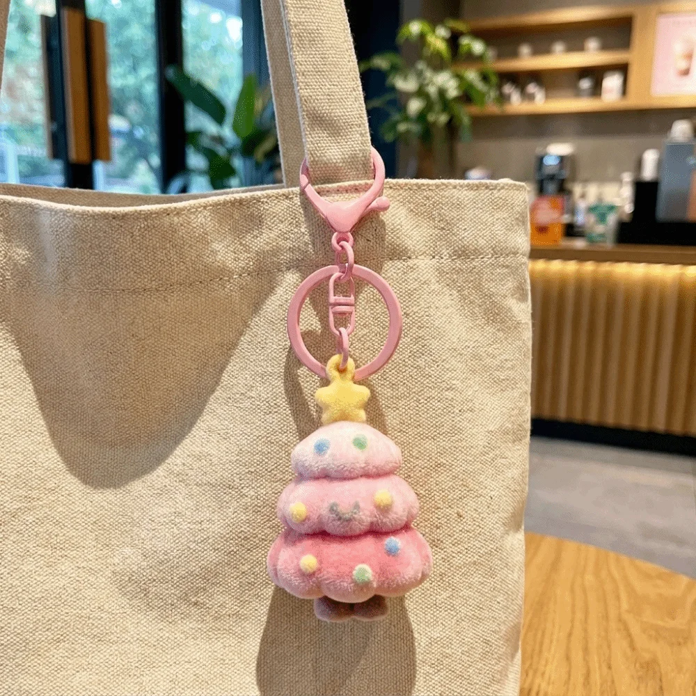 Creative Christmas Tree Flocked Keychain Optional Mini Holiday Gift Box Soft Touch Lightweight Bag Charm Home Decor