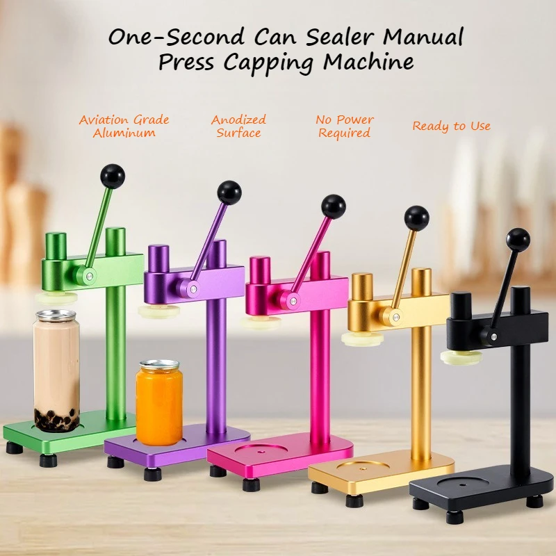 Manual Can Sealer Press Lid Machine, Portable Handheld Canning Sealer for Bubble Tea, Juice Bottles, Aluminum Alloy Construction