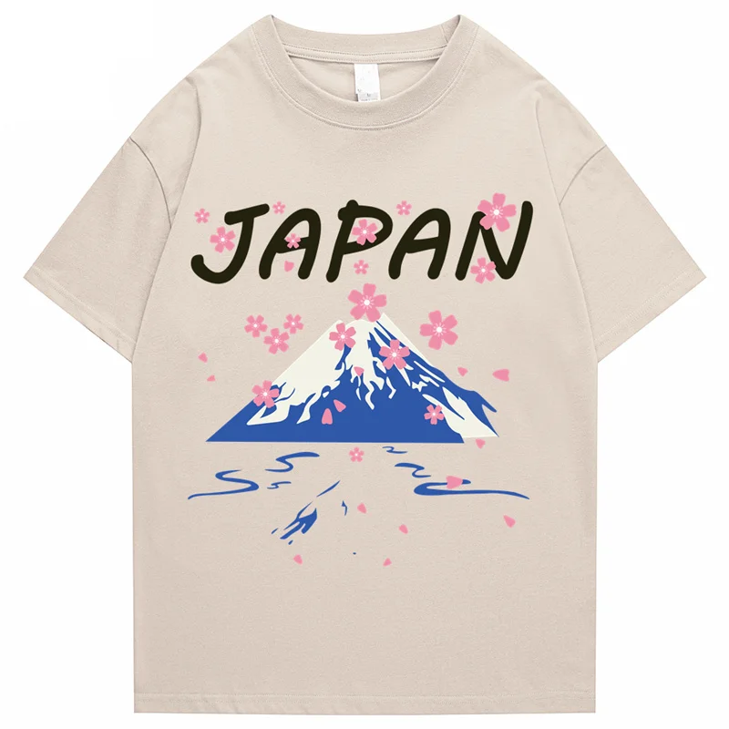 Men's Hip Hop T Shirt Streetwear Japan Harajuku Mt Fuji Print T Shirt Summer Short Sleeve Top T Shirt 100% Cotton T Shirt men