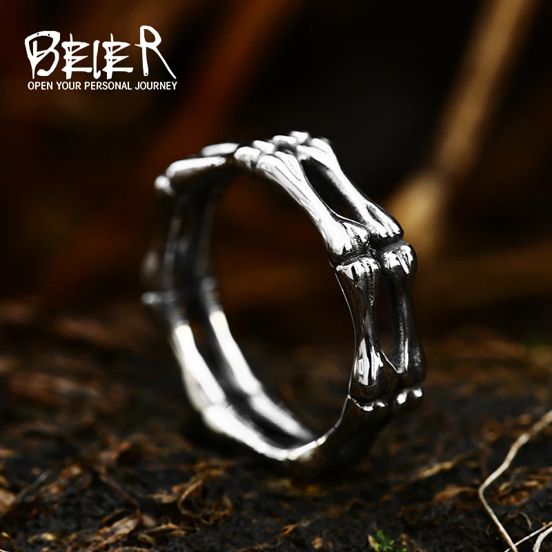 Beier 316L Stainless Steel Finger Bones Men\'s Ring Punk Skull Party High Quality Jewelry Wholesale LLBR8-328R