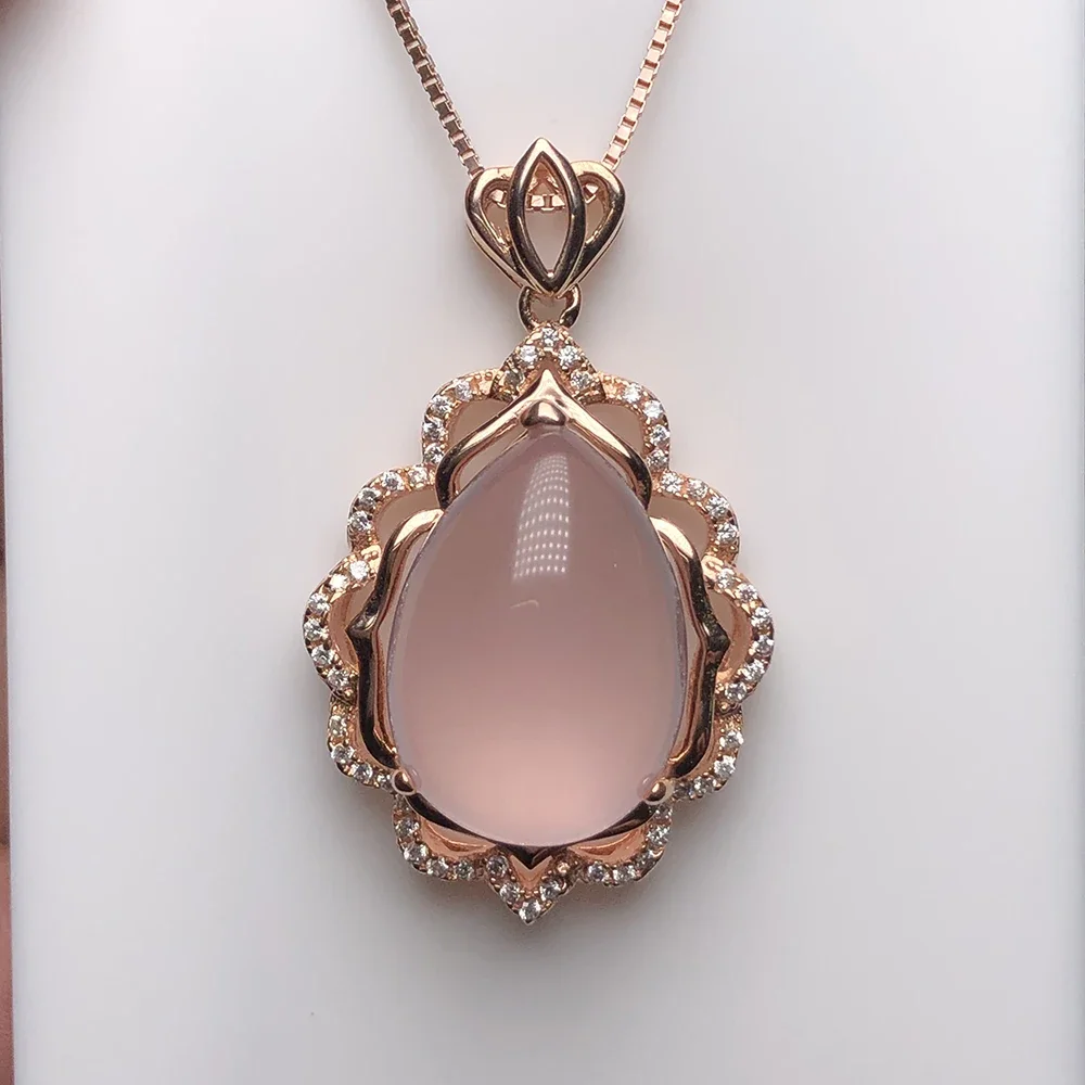 

Translucent Jelly-Like Crystal Pendant, Sparkling Pink 925 Sterling Silver Necklace for Women