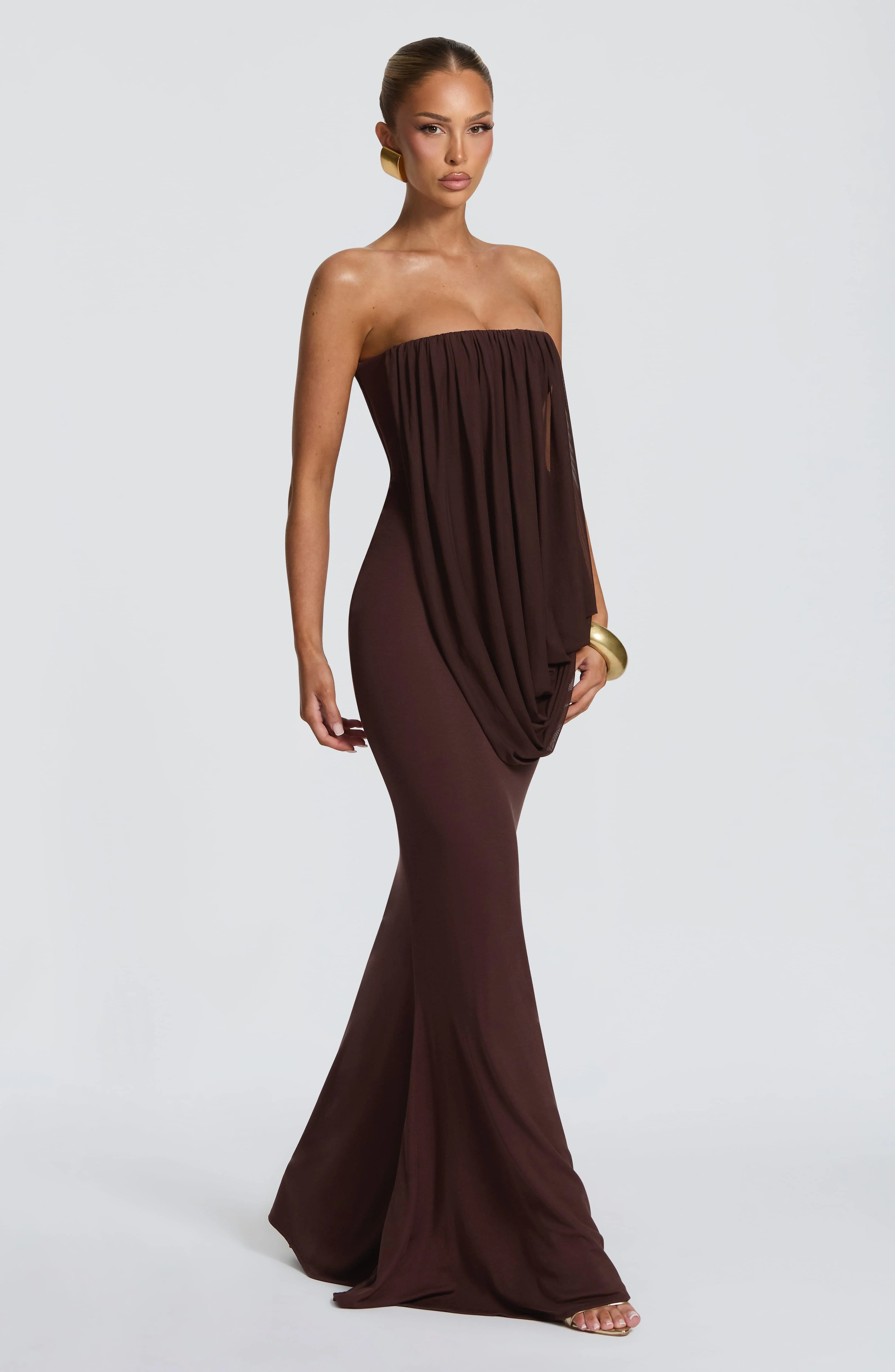 Strapless Draped Mermaid Maxi Dress Women Ruched Bodycon Evening Gown Elegant Formal Party Wedding Guest Long Dress - view 6