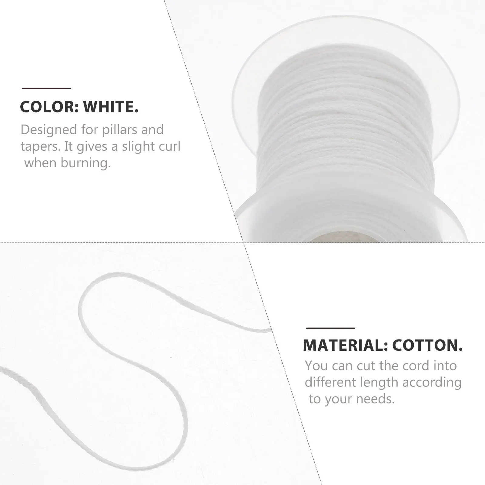 1 Roll Cotton Wicks Braided Spool for DIY Making Pillars Tapers White Slight Curl Perfect for Metal Tabs