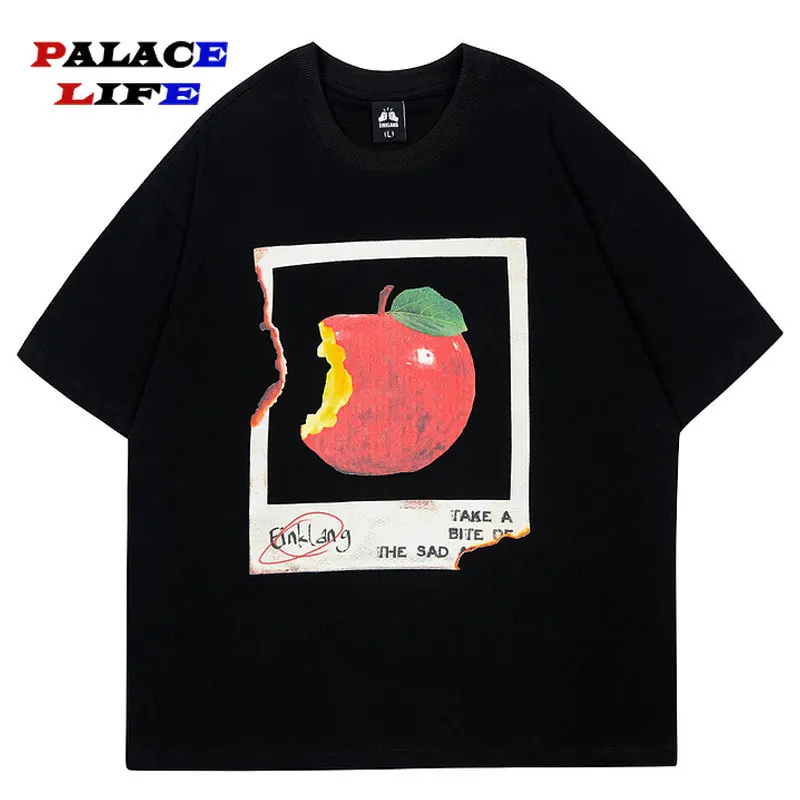 

Hip Hop Men T-Shirt Streetwear Apple Letter Print T Shirt 2023 Summer Short Sleeve Tshirt Couple Harajuku Cotton Casual Top