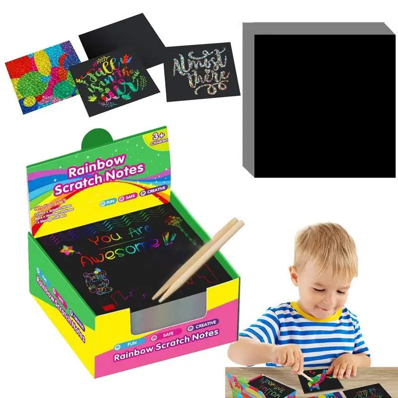 100 Scratch-Off-Pad-Karten, RainbowScratch Off Mini-Kunstnotizen, tolles Kunsthandwerk für Kinder und Jugendliche, Rainbow Scratch Art für Kinder