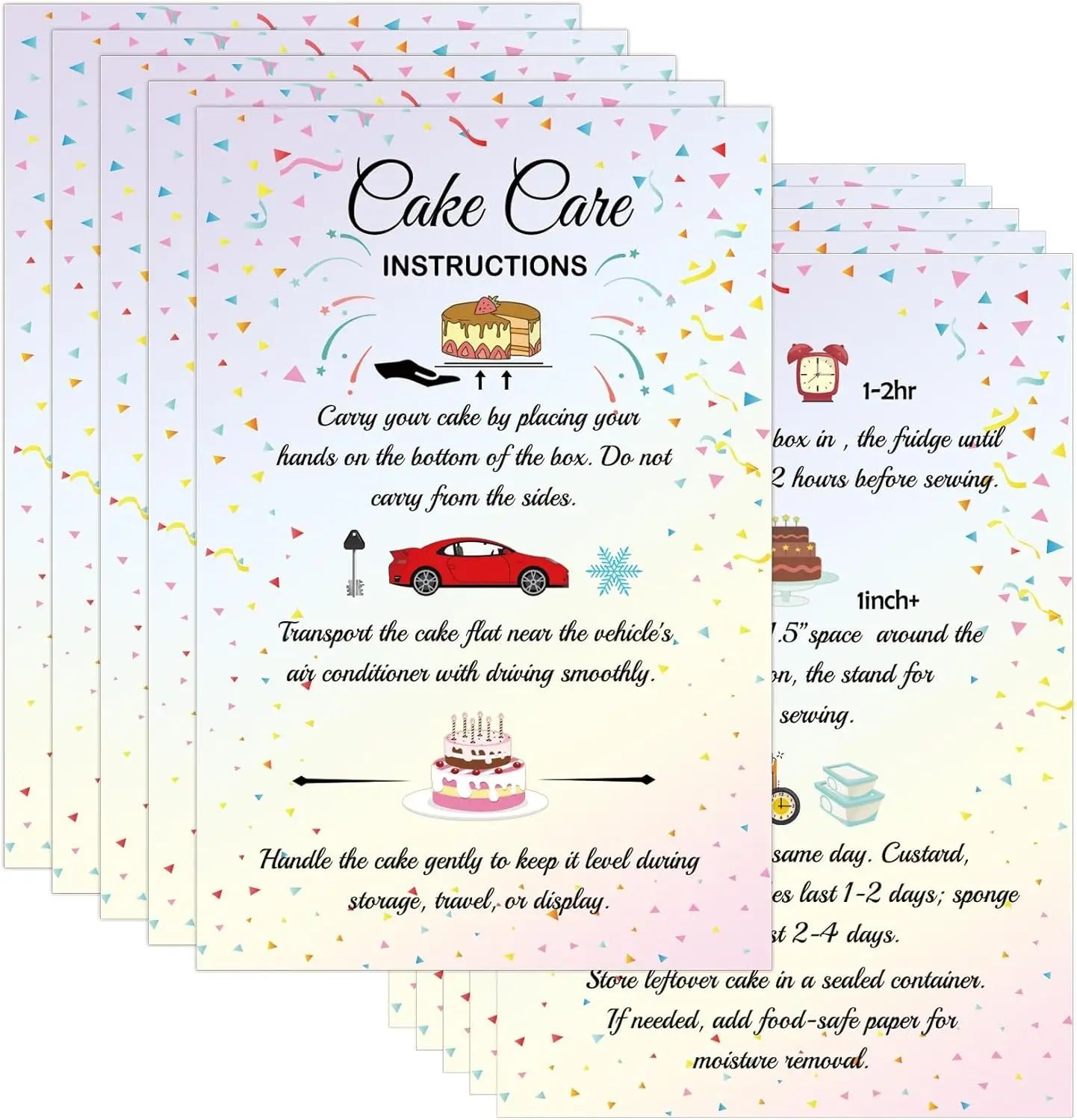 50 Pack Cake Care Instruction Card How to Properly Carry and Store Your Cake Aftercare Card 4 *6 Inch