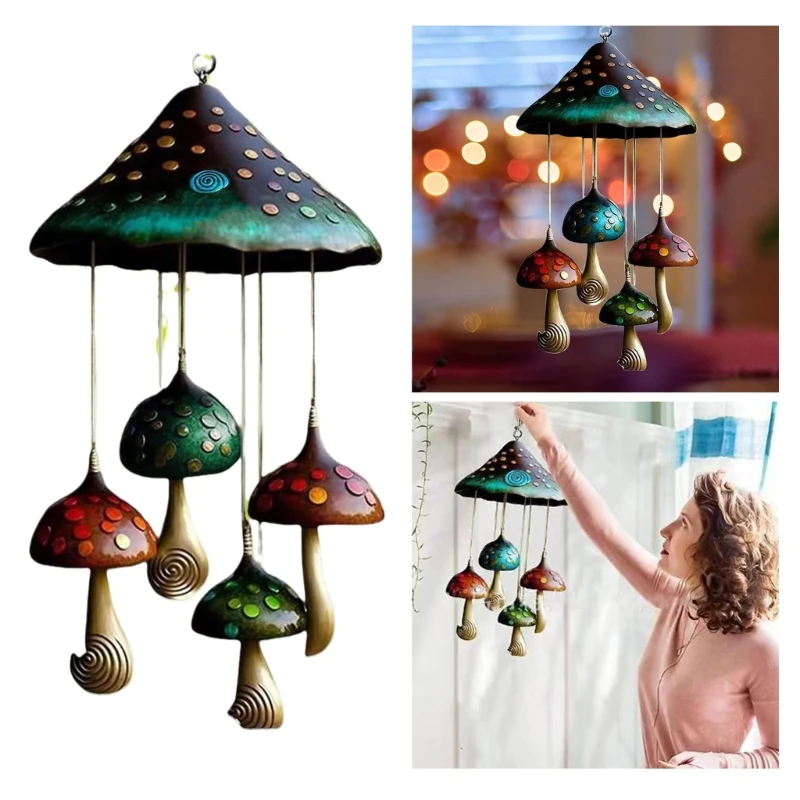 

Mushroom Campanula Handmade Art Resin Mushroom Wind Chime Colorful Mushrooms For Outdoor Indoor Decor Patio Balcony