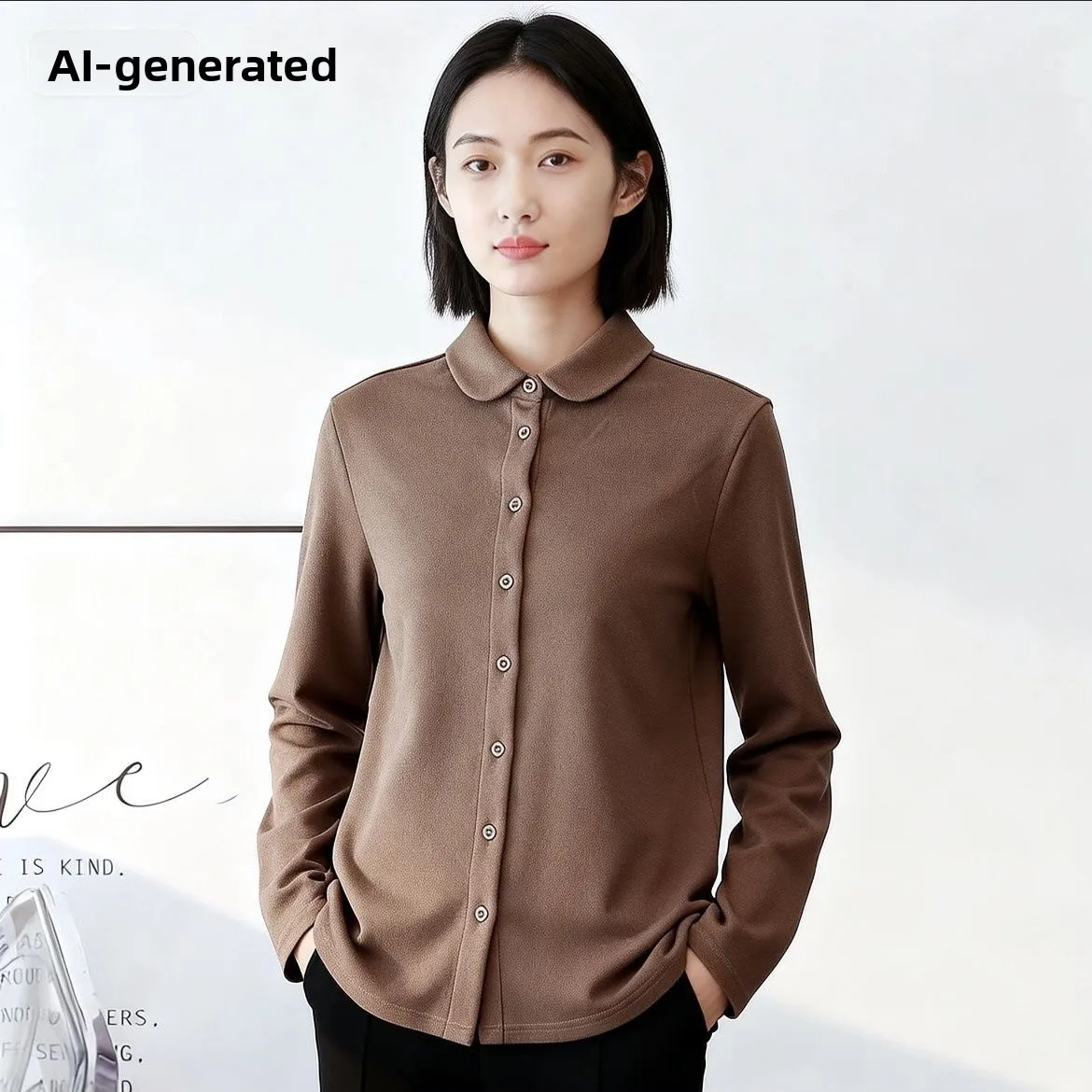 

Autumn Winter Double-Sided Fce Long Sve Women's irt Thi Warm Commute Inner Wear Ele Top Busin Casual Sle